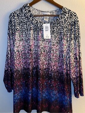Bon Worth Ombre Dot Long Sleeve Top - Pink & Blue
